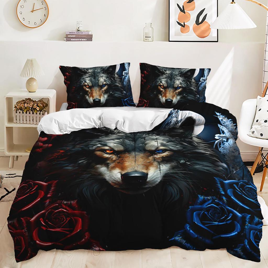 Night Forest Animal Wolf Three-piece Quilt Cover 3D Digital Printing Bedding Set Bed Cover
