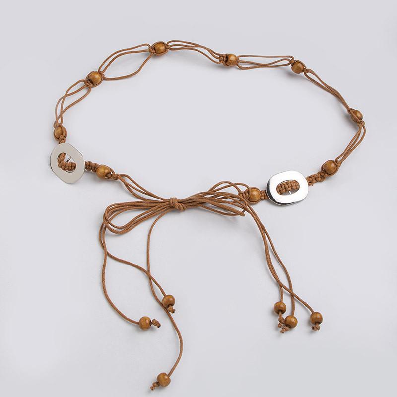 Ethnic Woven Waist Tie With Wooden Beads For Boho Chic Summer Dresses And Casual Looks