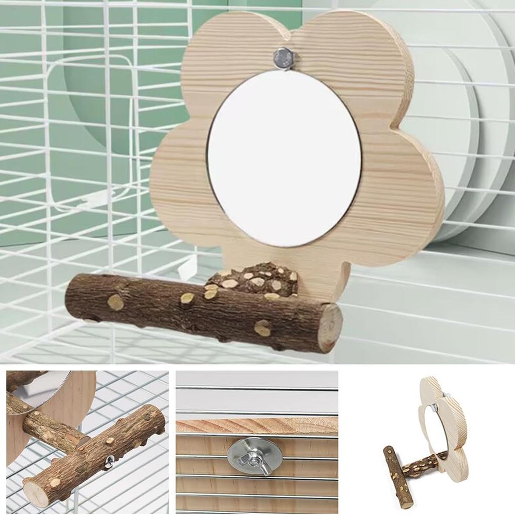 Flower Bird Cage Perch Mirror Bird Cage Hanging Perch Toys with Mirror for Cockatiels Parakeet Small Birds