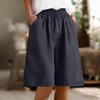 Women's Casual Cotton Linen Bermuda Shorts with Pockets Elastic Waist Loose Fit Color