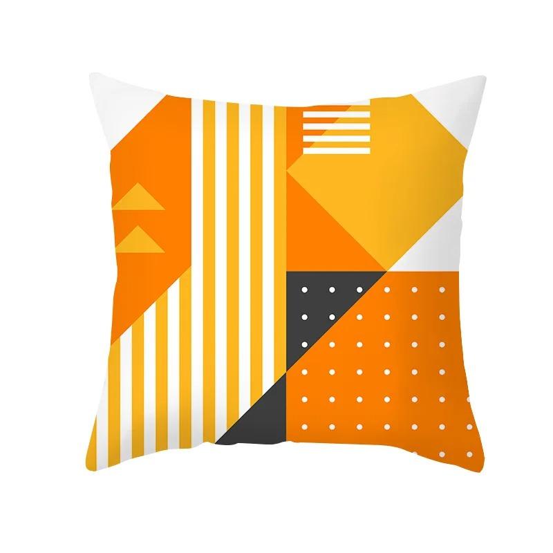 Nordic Orange Geometric Print Peach Skin Fabric Pillowcase Home Room Decoration Office Seat Living Room Sofa Cushion Cover