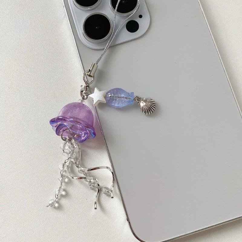 Jellyfish Phone Charm Keychain Pendant Phone Strap Acrylic Texture Phone Chain Suitable for Fashion Enthusiasts Present