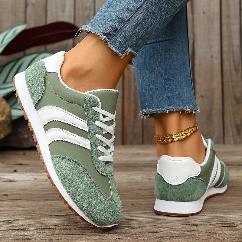 Women's Large Size Leather Color-Block Breathable Casual Shoes Flat Light Sports Single Shoes Running Shoes