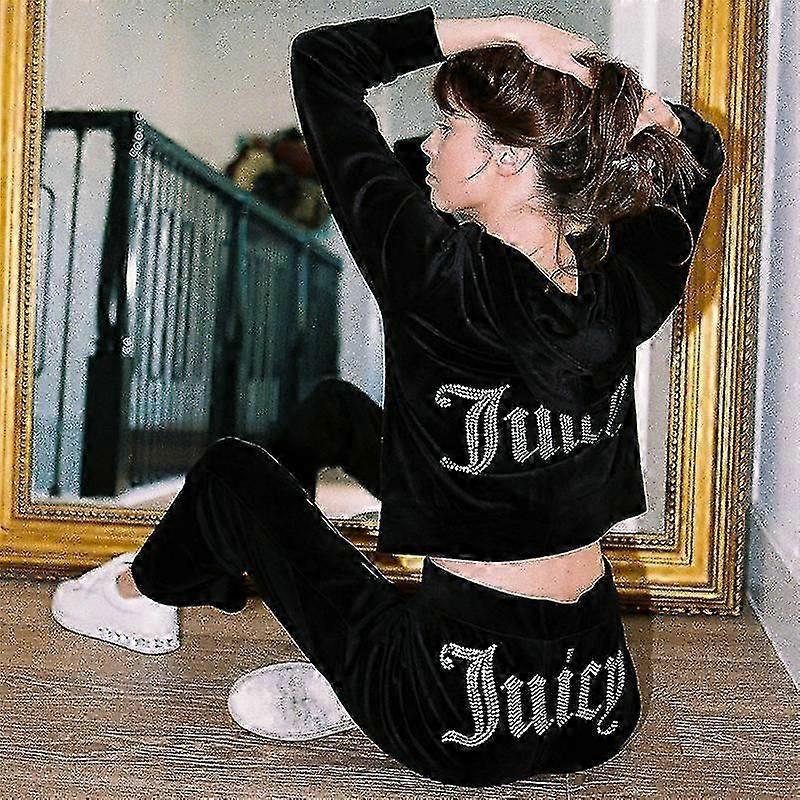 Veludo Juicy Roupa de Costura Moletons de Veludo com Zíper e Conjunto de Calças Roupa Esportiva 2024 Agasalho Crop Feminino Primavera/Outono