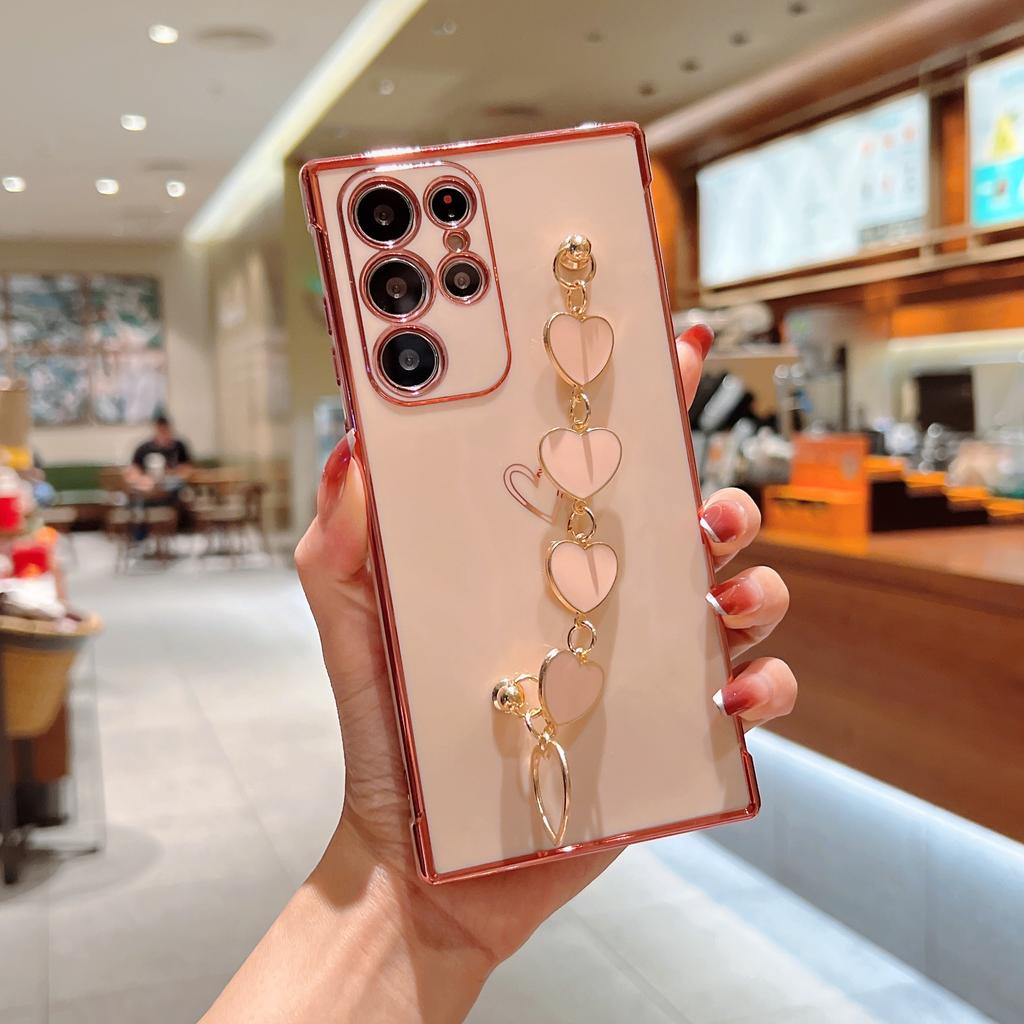 INS Applies To Samsung S25ULTRA Electroplated Love Mobile Phone Case A16 Bracelet A55 Anti-drop S24 Simple Protective Case