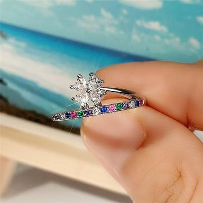Neuer modischer Damenring mit buntem CZ-Stein, zartes Mädchen-Accessoire für Party-Statement-Schmuck, ausgefallenes Geschenk