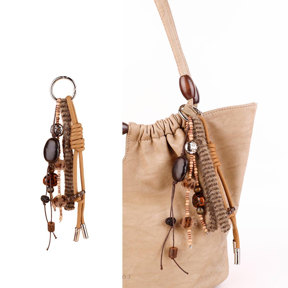 Wenqi's Vintage Wood Bead Wish-Fulfilling Charm Keychain Pendant