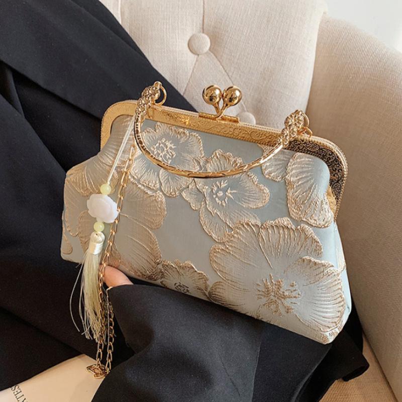 Chinese Style Embroidered Shoulder Bag Elegant Handbag Retro Small Square Bag Wedding Party Luxury Designer Women Evening Clutch