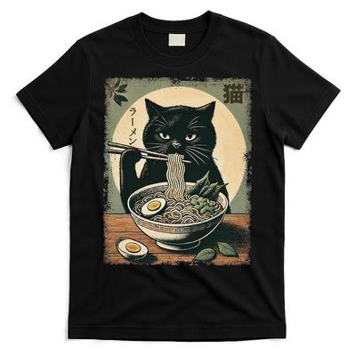 Gatto Ramen Giapponese Divertente Grafica Kawaii Gatto Anime Regali Maglietta Unisex
