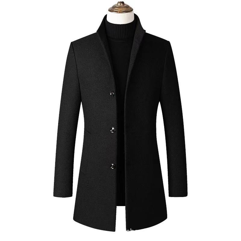 Men's Woolen Mid-Length Trench Coat with Cotton Padding – 2025 Autumn/Winter Style