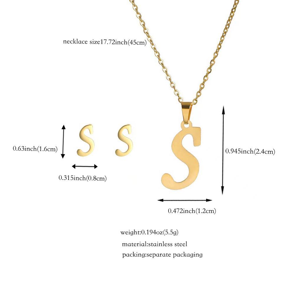 Titanium Steel Jewelry Set: Non-Fading English Letter Necklace & Earrings