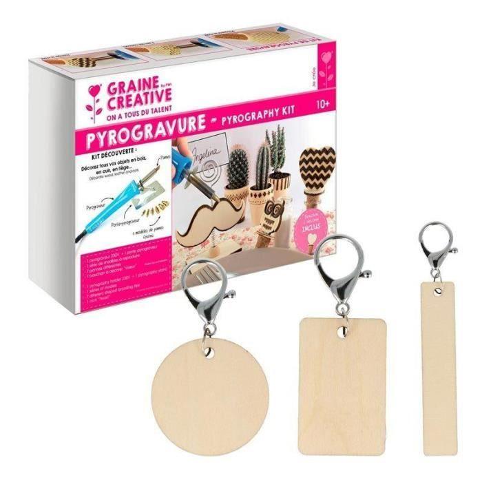 Coffret pyrogravure + 9 porte-clés bois à décorer