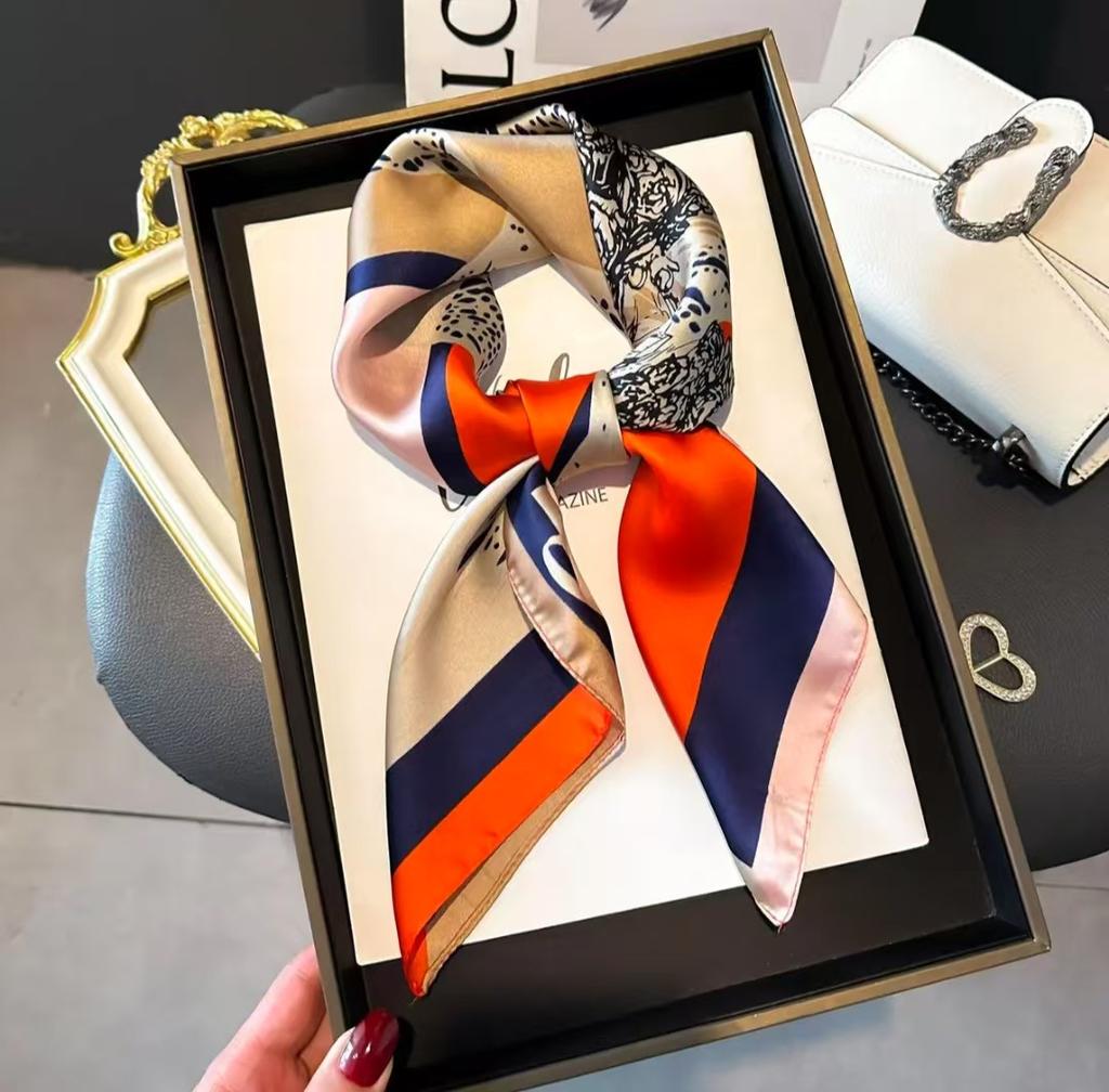 New silk scarf women's fashion versatile sense 70 square scarf neck protection scarf spring and autumn retro scarf tied bag
