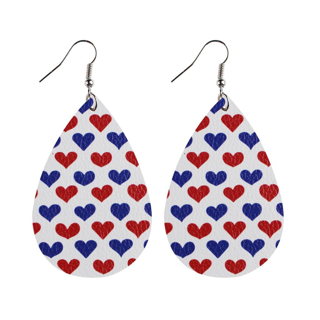 Independence Day Leather Pu Earrings Water Drops Stars And Stripes Stars Ladies