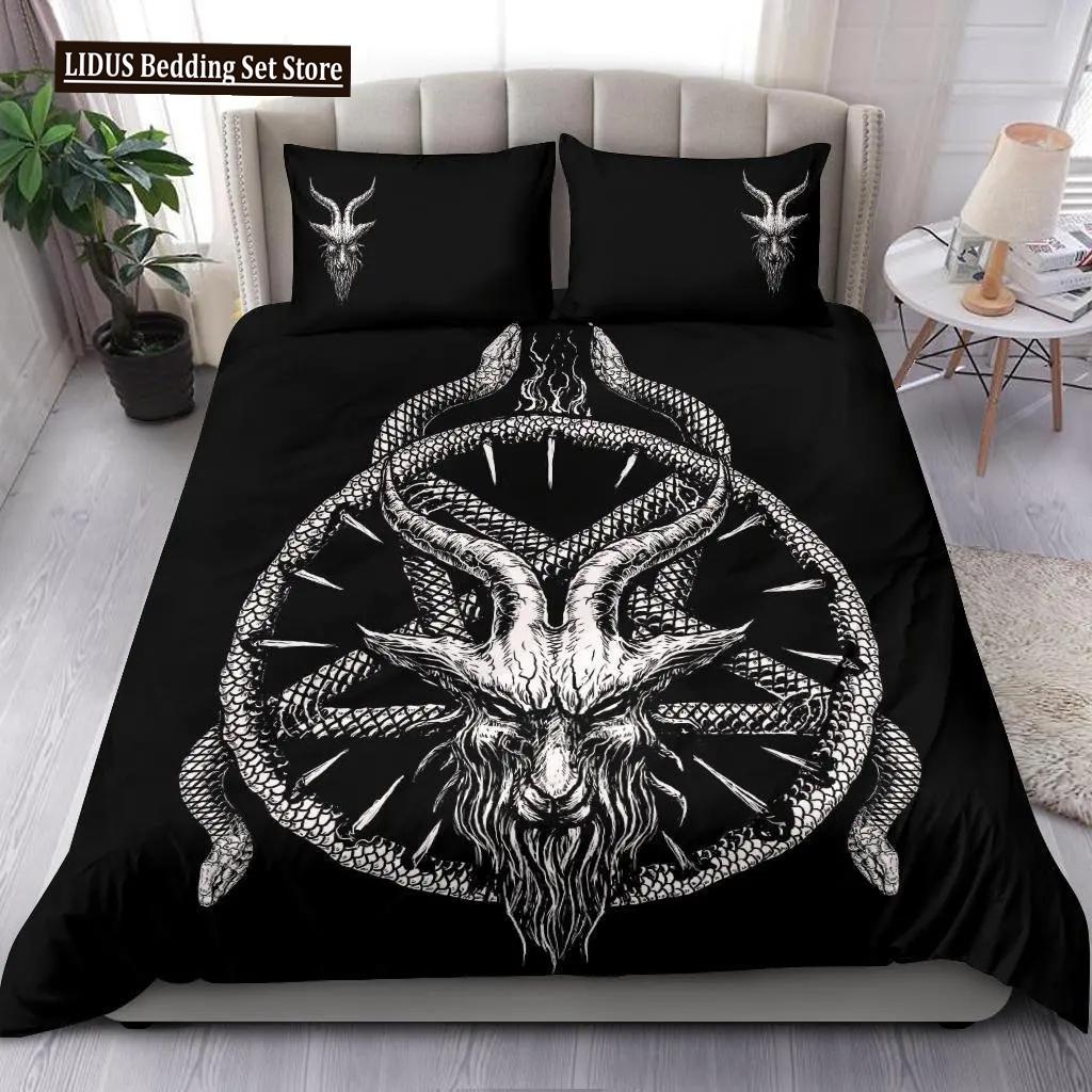 Skull Skeleton Satanic Goat Skull Duvet Cover Set Trophy Demon Breed Bedding Sets Night Blue Pink Satanic Baphomet Quilt Cover