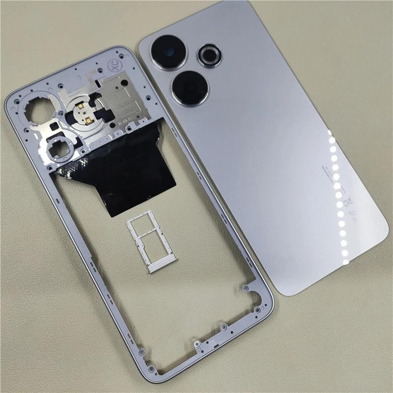 Full housing For Xiaomi Redmi 13 4G Middle Frame Battery Back Cover With Camera Lens + Sim Card Tray Repair Parts