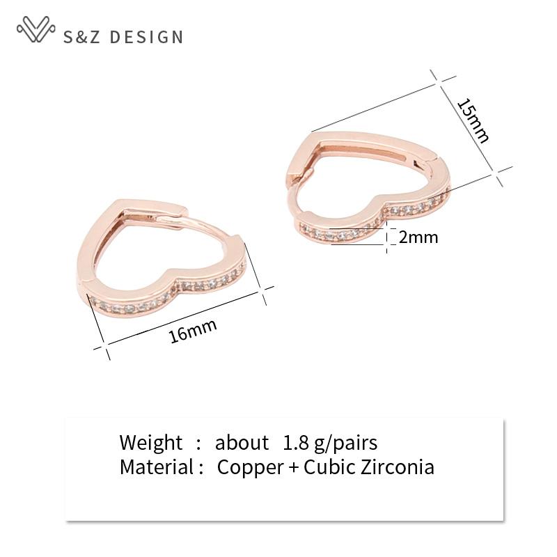 Fashion Rose Gold Color Heart Shape Drop Earrings For Women Girl Jewelry Gift Trendy Elegant Cubic Zircon Eardrop