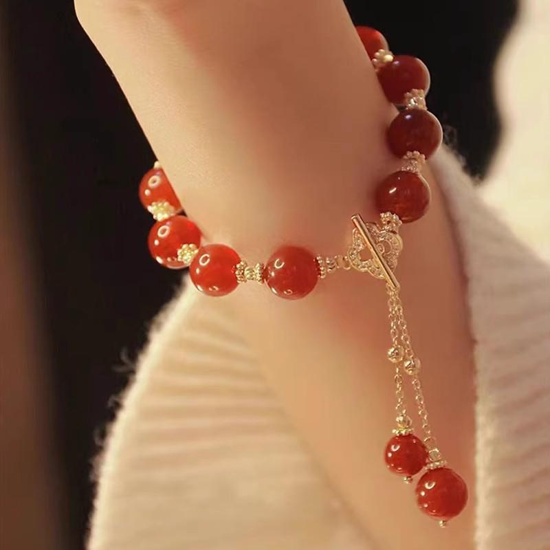 Golden Silk Jade Bamboo Bracelet: Elegant Beaded Pumpkin Design with Imitation Hetian Jade In New Chinese Retro Style
