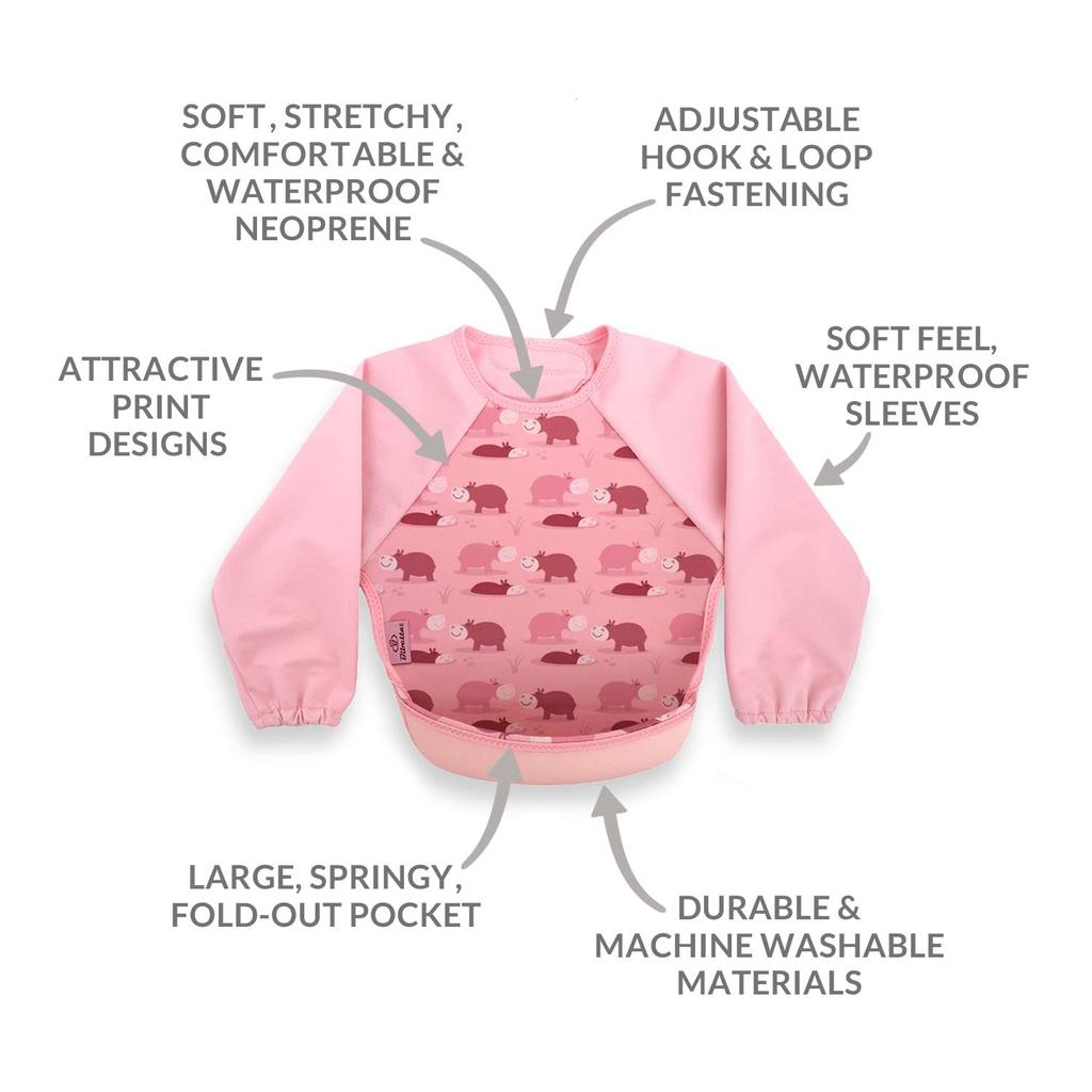 Feeding Long Baby Machine Washable and Dryer UK Brand Ultra Raglan Hippo [VIVETTA] Apron, Sleeve, Food, Spill-proof, Safe, / Bib, Sleeves,