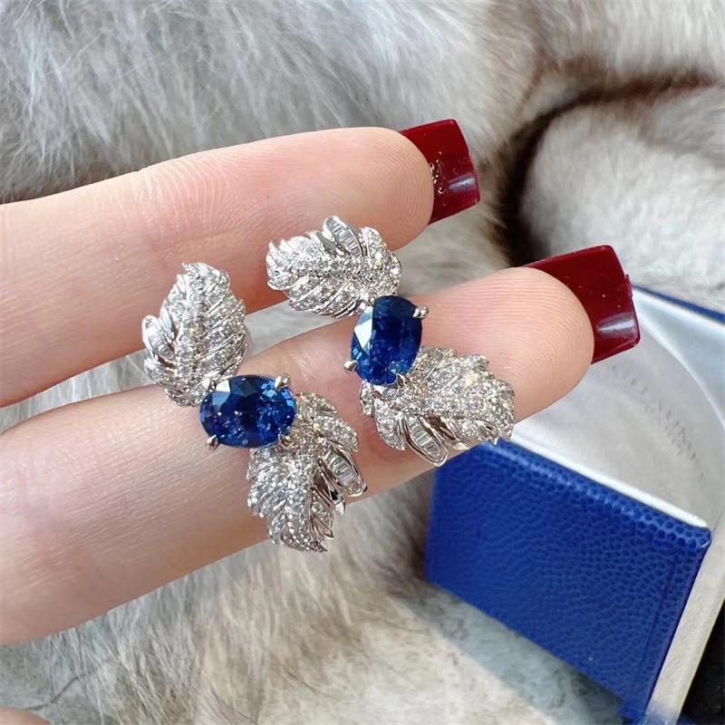 Elegant Sapphire Blue Gemstone Stud Earrings for Women - Influencer-Approved S925 Luxury Style