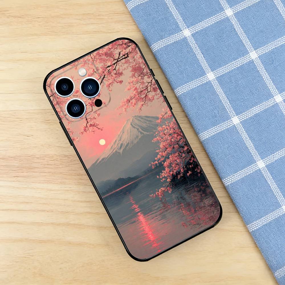 Japanese Mount Fuji Case For iPhone 17 16 15 14 13 12 11 Pro Plus Air Max Mini E Soft Silicone Cover
