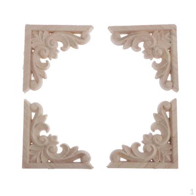 4x décoration de meubles de fleurs d'angle sculpté en bois non peint