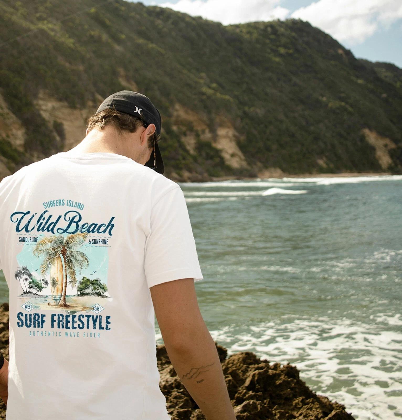 Unisex Slim Fit T-Shirt - Wild Beach Surf Frees Original Student Summer Crewneck 3XL