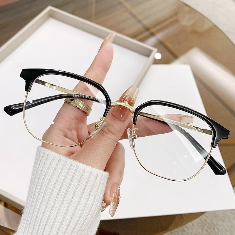 Business Style Half Frame Blue Light Blocking Glasses For Men Women With Pc Lenses For Casual Wear