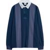 Striped Spliced Polo Collar Long Sleeve Polo Shirt Men Tops Navy-Blue 94090702