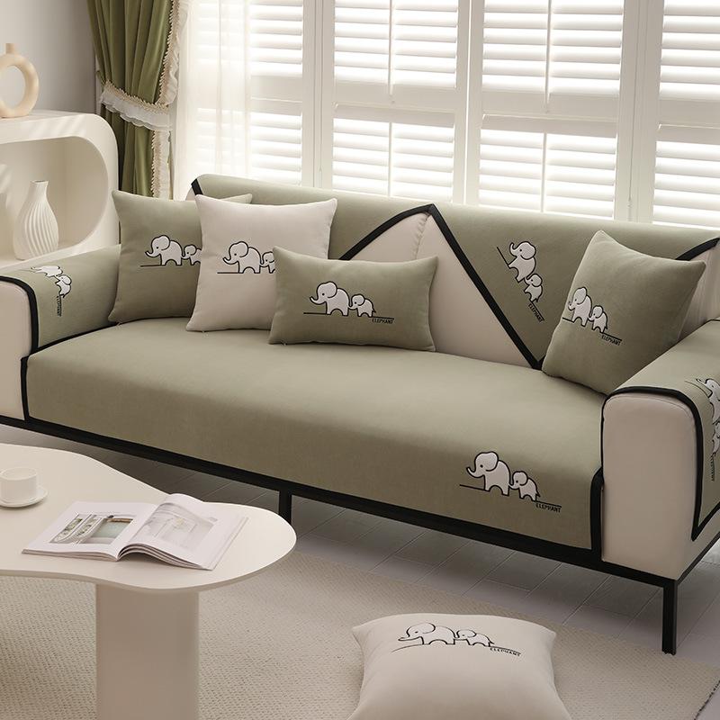 Panda Embroidered Sofa Cushion Chenier Four-Season Universal Non-Slip Sofa Cover, High-Grade Seat Cushion Leather Sofa Back Towel