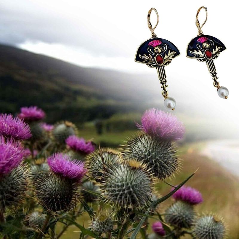 Kolczyki w kształcie wachlarza Granat Kwiaty Wzór Dangle Drop Kolczyk Stylowy Elegancki Perła Wisiorek Kolczyk Biżuteria Prezent