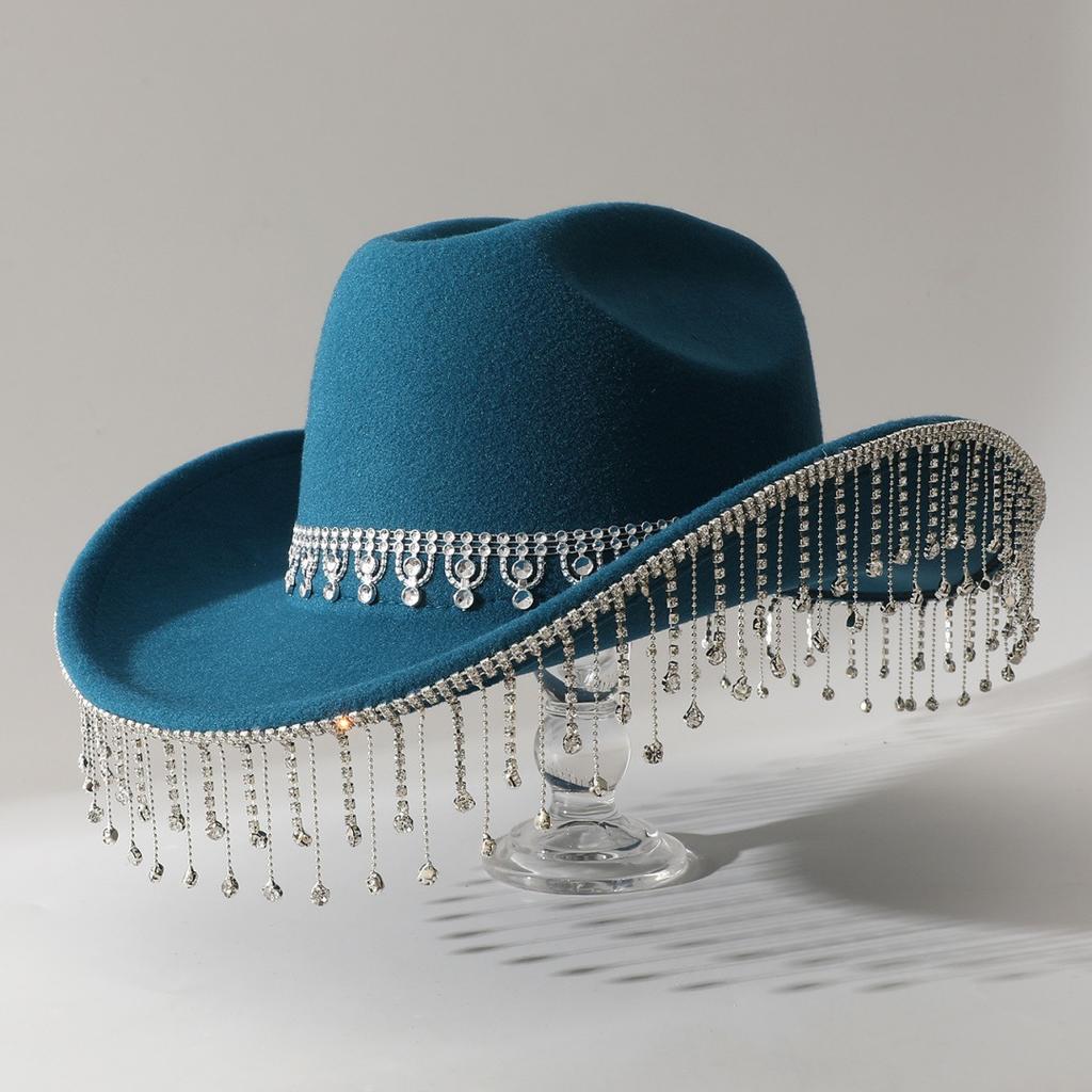 Popular Women's British Elegant Hat with Luxurious Rhinestone Chain and Rhinestone Tassels for Engagement and Vacation