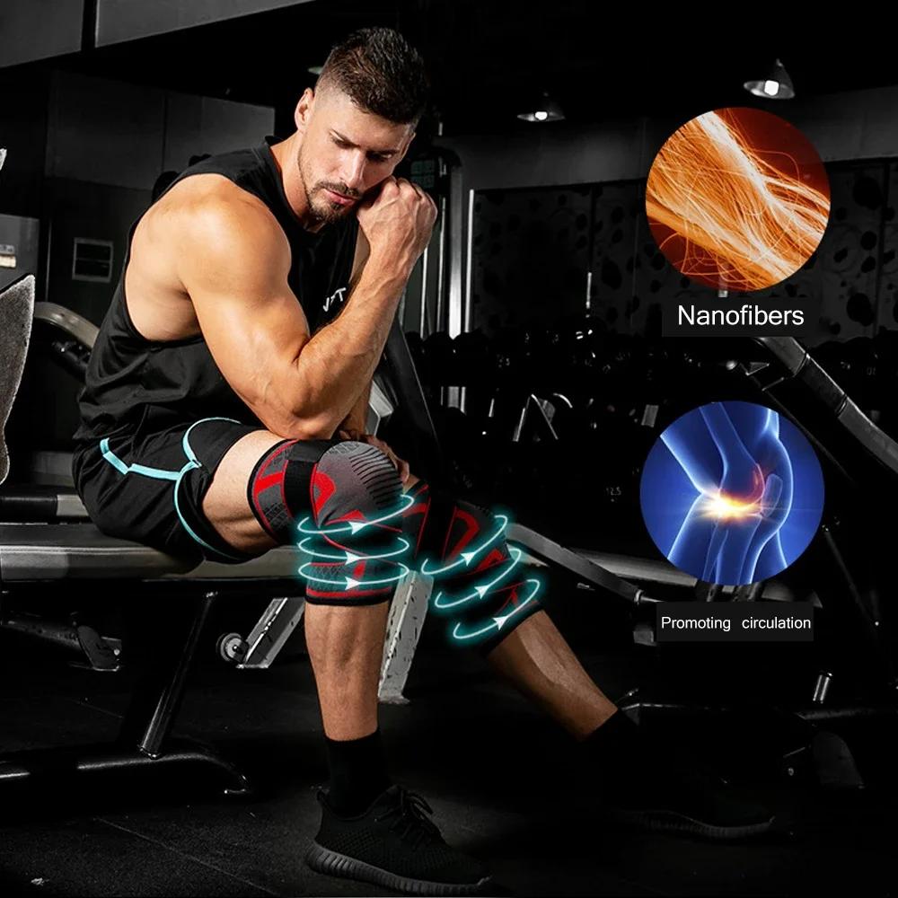 1Pcs Compression Knee Brace Support, Non Slip Knee Sleeves, Adjustable Knee Protector with Pressure Strap for Sports, Running