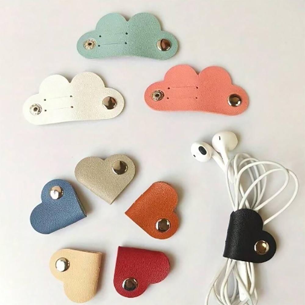 1/3/5pcs Multifunctional Heart-Shaped Faux Leather Cable Cord Winder Organizer Cable Management Clips for Headphones