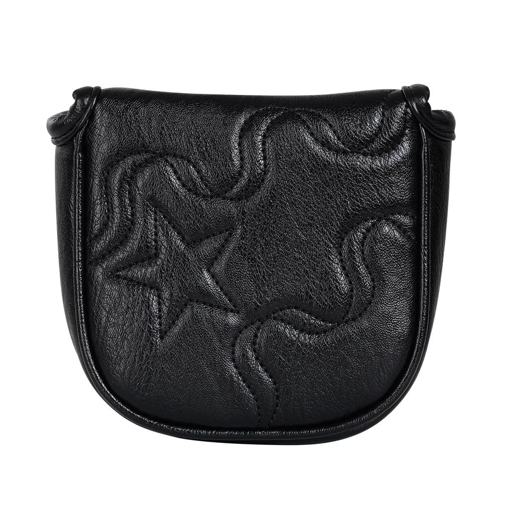 Golf Putter Cover, Magnetic Closure, Square Mallet, Club Head Cover, Stylish, Star Embroidery, Black Synthetic Leather