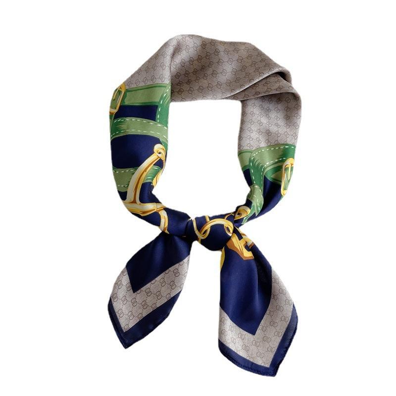 European, American Style and Foreign Style Silk Scarf Women's Small Square Scarf 71cm Decorative Scarf Simple Letter Color Matching Scarf Autumn and W