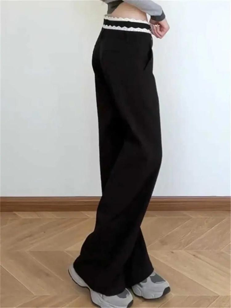 Women's Plus Size Black Lace Micro Flare Pants - 2026 New Autumn High Waist Petite Casual.