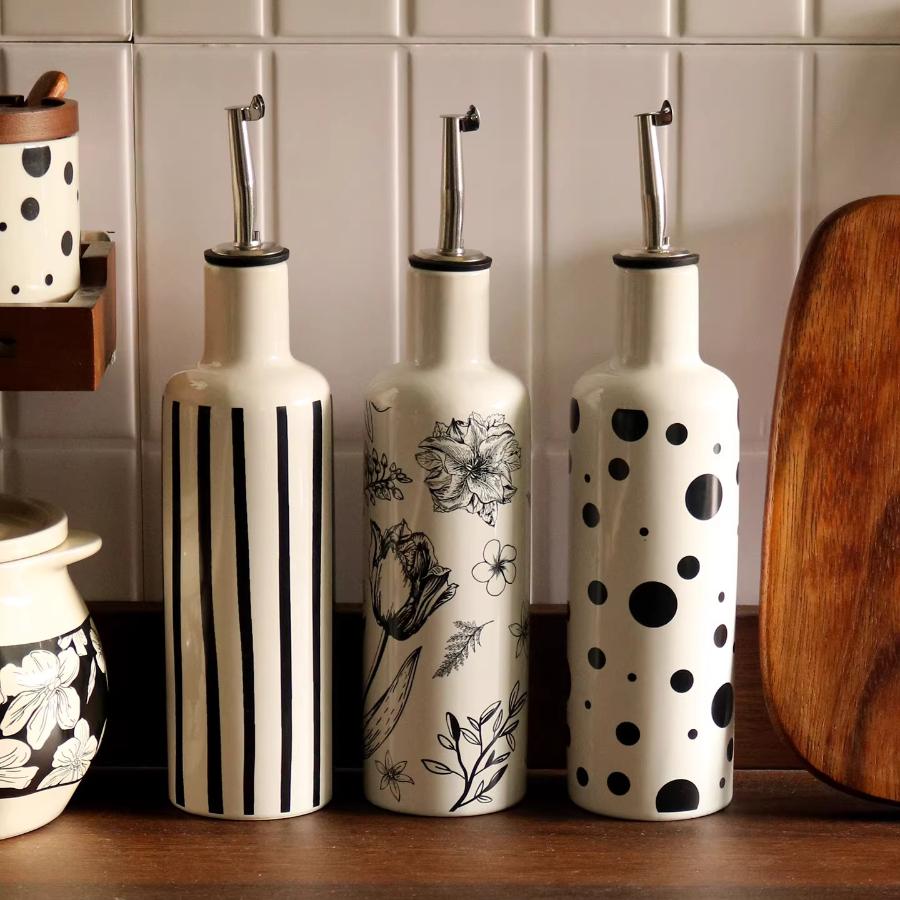 Ceramic Oil Dispenser Oil Automatic Open Close Bottle with No-Drip Spout for Cooking Oil Vinegar Storage Idear Gift