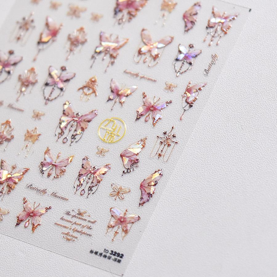 Exquisite Butterfly Border Photo Frame Nails Sticker Luxury Bronzing Flower Star Moon Gold Silver Nails Art Stickers DIY