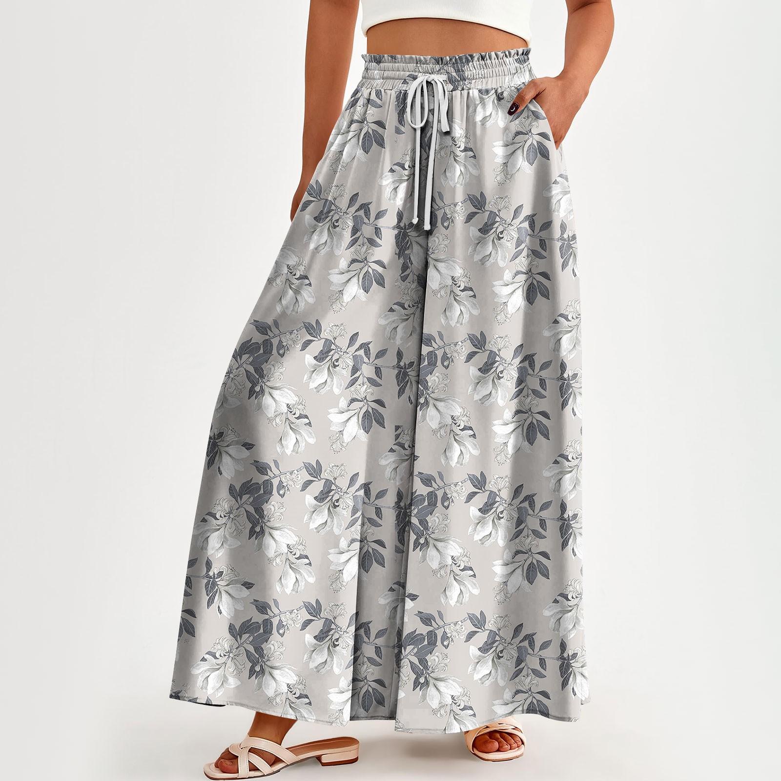 

Женские брюки с высокой талией, широкие, повседневные, струящиеся брюки-палаццо, брюки с цветочным принтом и карманом XXXL