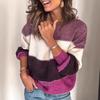 Women's Casual Striped Long-Sleeve Knitted Pullover Sweater with Round Neck