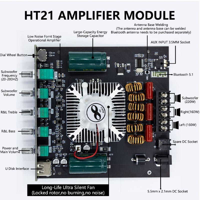 TDA7498E Bluetooth Power Amplifier Board with Subwoofer 2.1 Channel 15V-36V Audio Power Amplifier Module