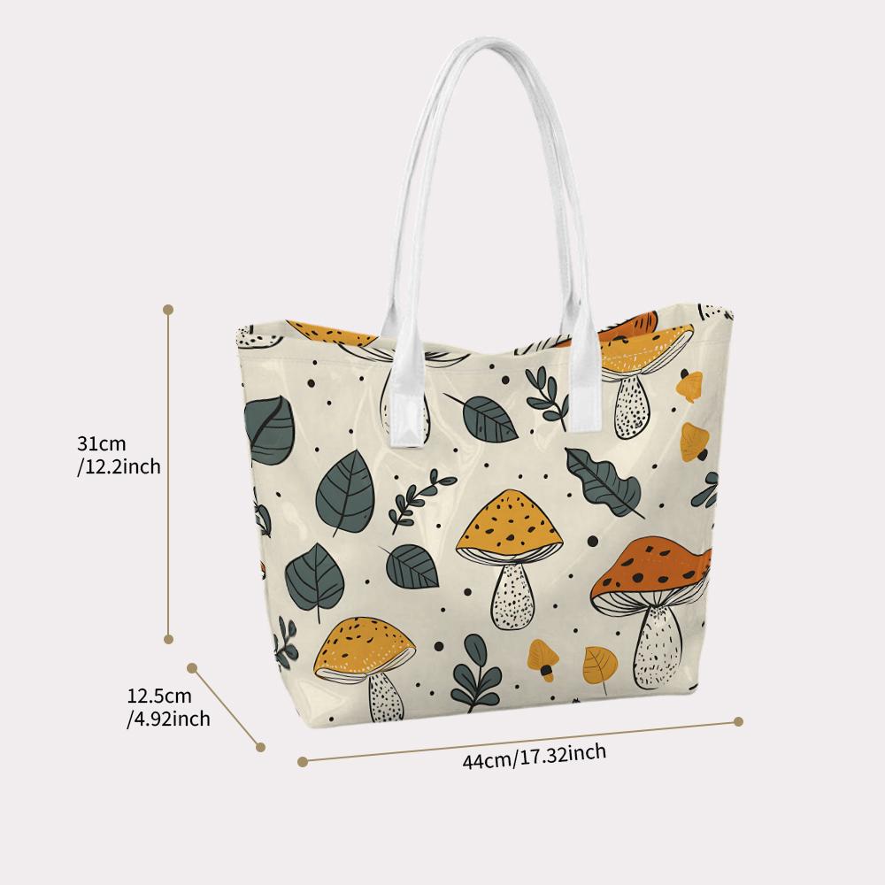 Cute Mushroom Print Casual Tote Bag Stylish Daily Use Portable Shoulder Bag for Women