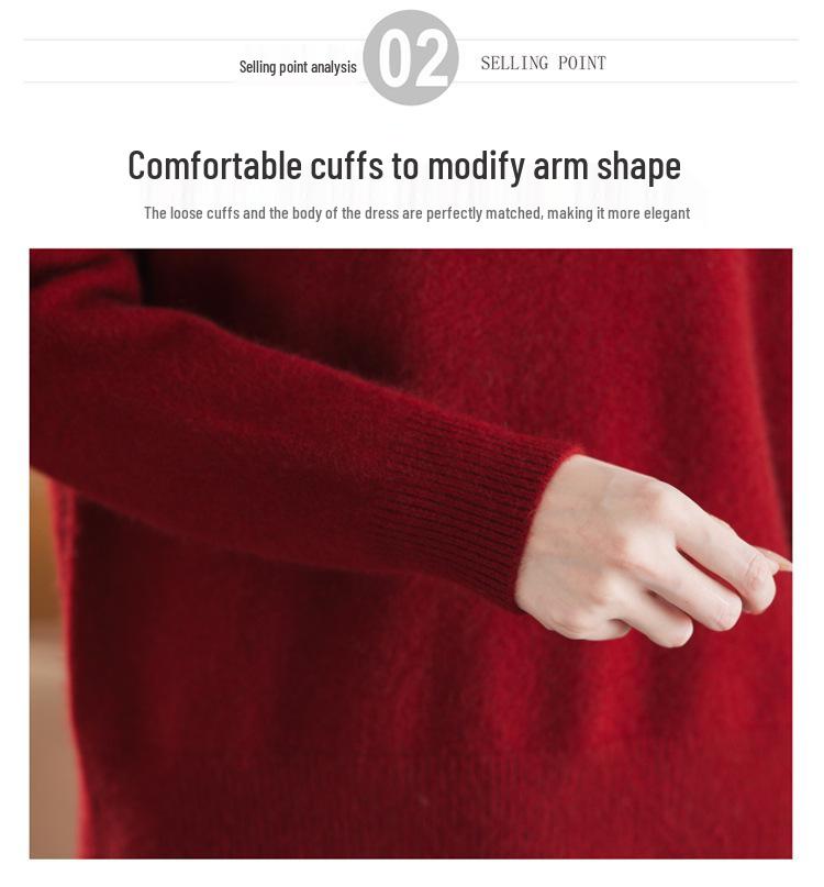 Women's Red Chinese-Style Thick Wool Sweater for Autumn/Winter