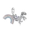 Multi Color Charms Fit Fashion Original Bracelets 925 Silver Colorful Zircon Rainbow Bead Love Heart Clip Charm DIY Jewelry