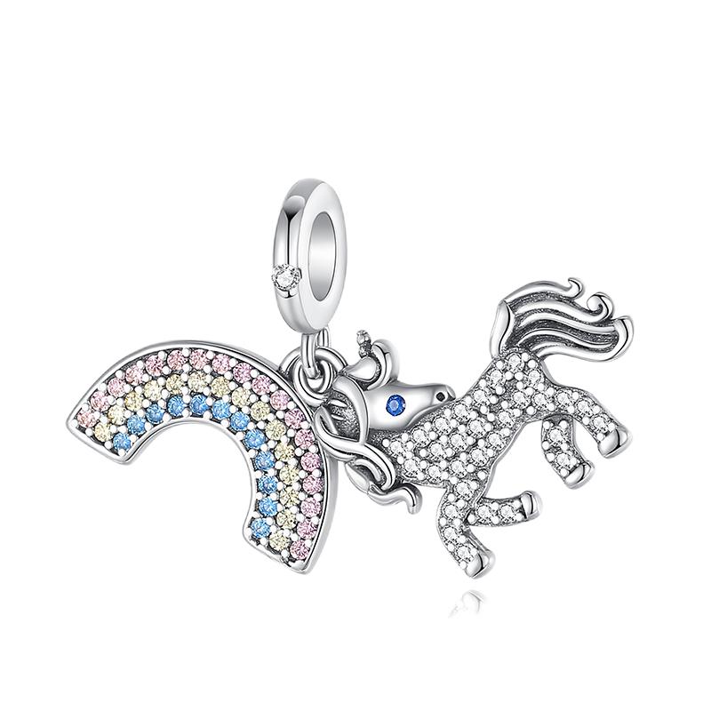 Multi Color Charms Fit Fashion Original Bracelets 925 Silver Colorful Zircon Rainbow Bead Love Heart Clip Charm DIY Jewelry
