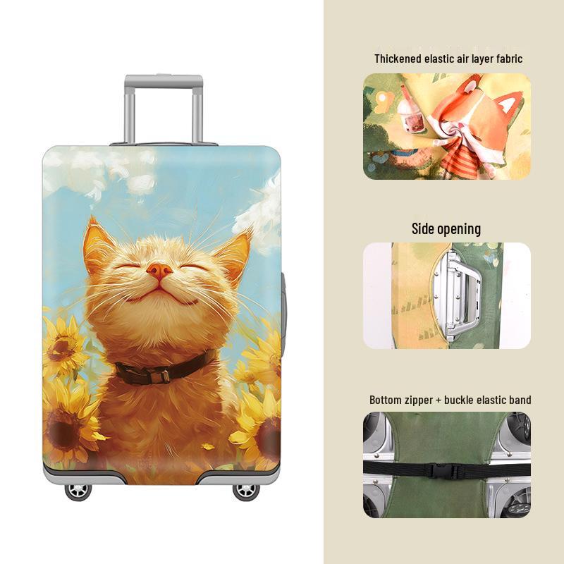 Elastic Zippered Travel Suitcase Protective Cover - Durable, Printed, and Wear-Resistant