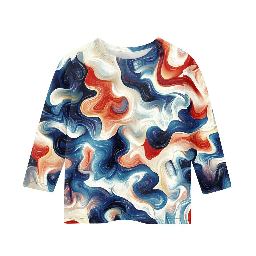 Print Tops For Youth Girls Round Neck 3/4 Sleeves T-Shirts Trendy Tops Outfit Tees Independence Day