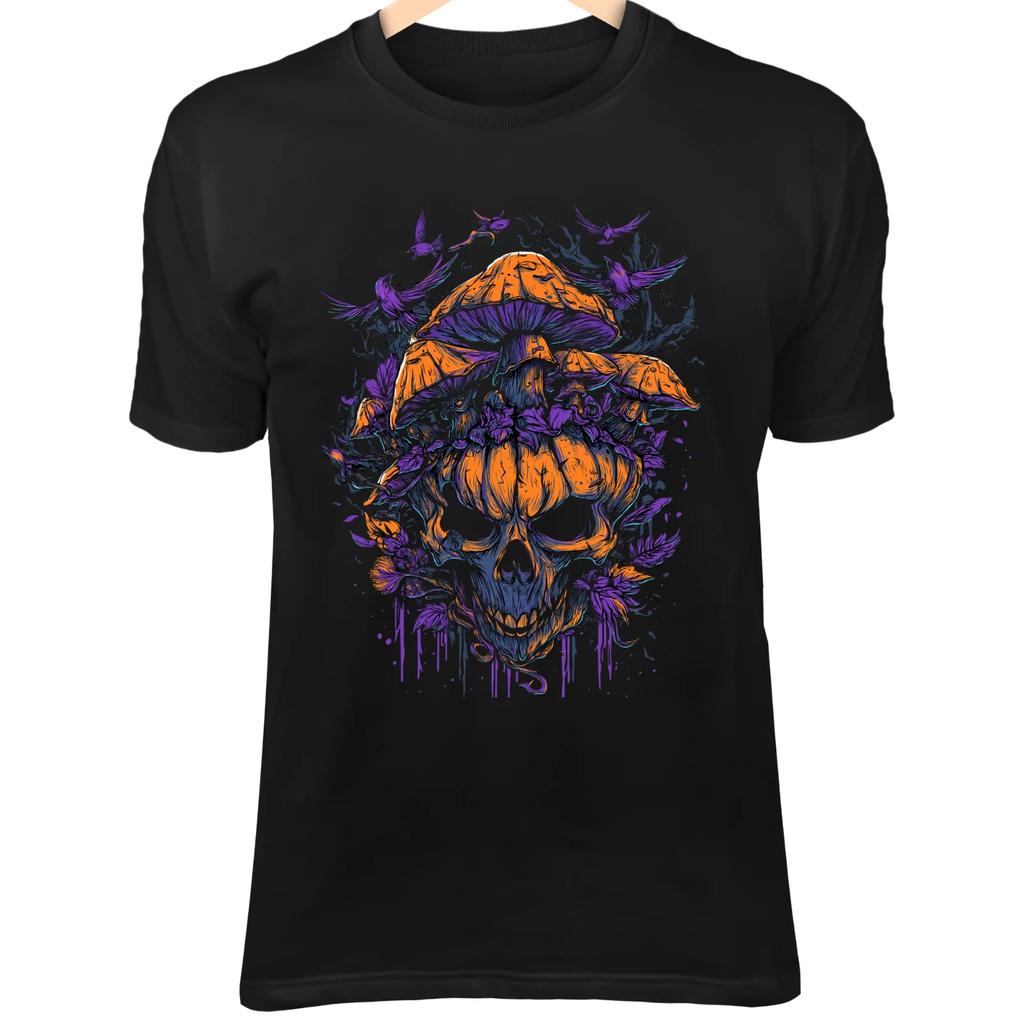 Gothic Halloween Skull - Glowing Mushroom Crown, Spooky Dark Fantasy Art