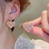 Sweet light luxury zircon love ear buckle earrings French exquisite super flash niche earrings